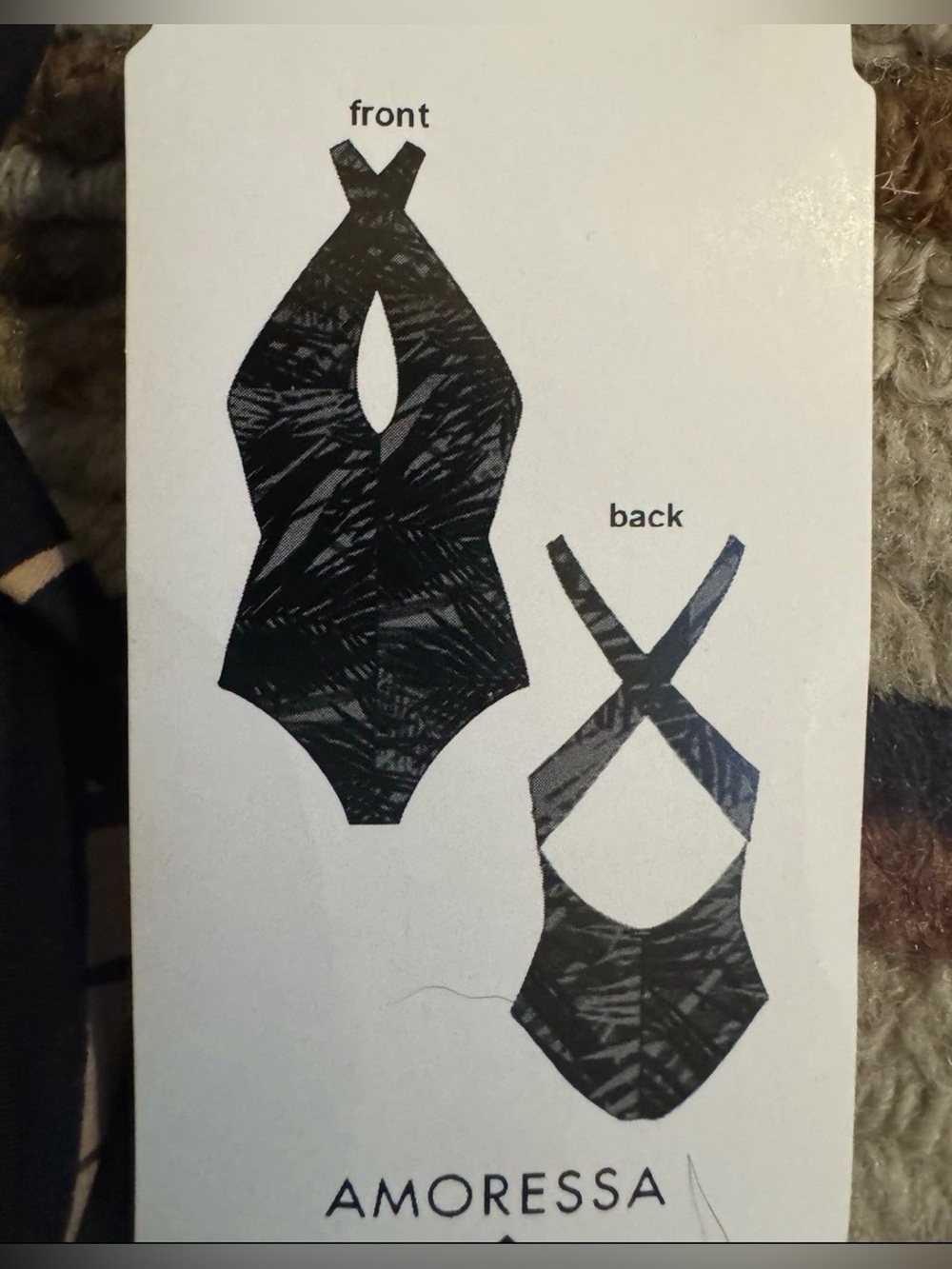 Amoressa Women's Black Patterned One-Piece Swimsuit with Cross Back BNWT $178 XL